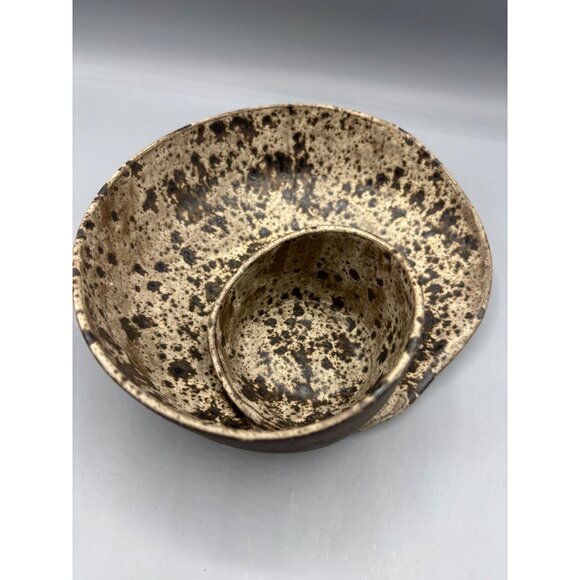 Handmade Ceramic Chip Dip Bread Oil Plate Speckled‎ Brown Pottery Swirl - Picture 3 of 6